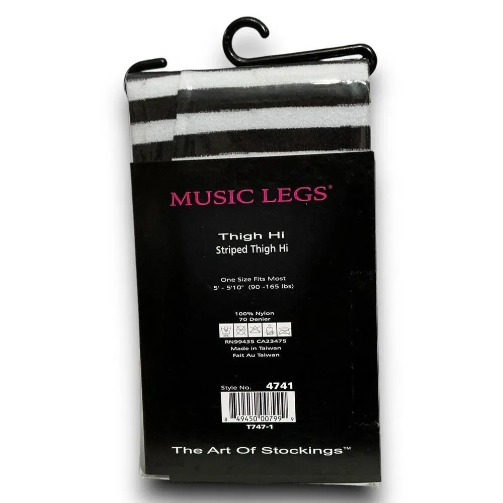 Music Legs 4741 Black & White Wide Striped Thigh High Tights One Size Fits Most